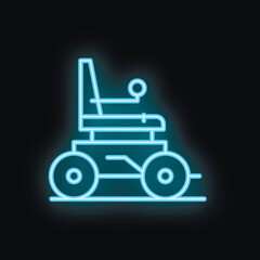 Blue neon sign representing an electric wheelchair, highlighting its role in enhancing mobility and independence for people with disabilities