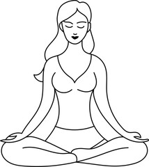 Minimalist Woman Meditating Line Art – Modern Continuous One Line Yoga and Mindfulness Illustration for Relaxation and Wellness Concept
