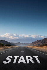 Road Landscape with Start Marking and Clear Blue Sky Above