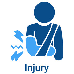 Injury Icon in Duotone Solid Style. Physical health accident, broken arm, and pain symbol. Recovery.
