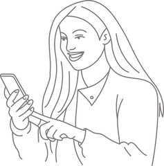 Minimalist Woman Using Smartphone Line Art – Modern Continuous One Line Drawing Representing Digital Lifestyle and Communication