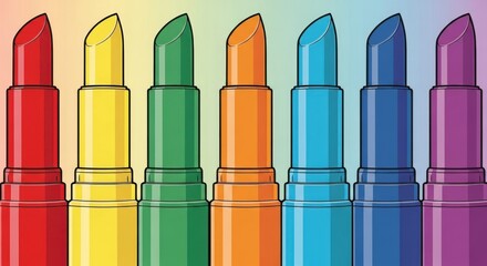 Colorful Lipstick Tubes in a Row Beauty Products Cosmetics Makeup Vibrant Colors Rainbow Spectrum Style Fashion Accessory Glamour Care Personal Products