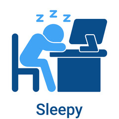 Sleepy Icon in Duotone Solid Style. Tired person working late. Drowsiness and fatigue symptom. Insomnia.