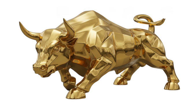 Bull statue symbolizing finance strength and investment bull market economic growth