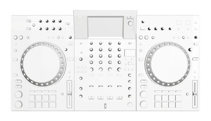 Polygonal black and white illustration of a Native Instrument DJ console. This professional device is used for mixing and controlling music tracks.