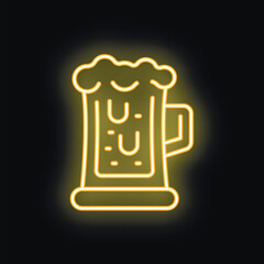 Neon sign illuminating a foamy beer glass, creating a warm and inviting glow against a dark backdrop
