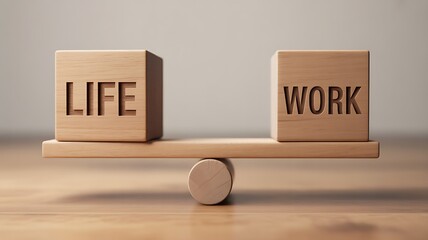 Work life balance concept. Wooden cube block with word LIFE and WORK on seesaw.