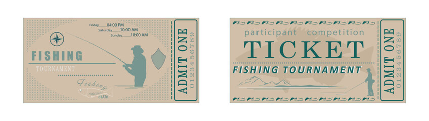 Tickets in retro style for fishing toutnament. Vector illustration	
