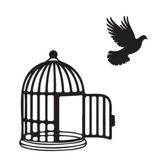 Bird Flying from Cage Symbolizing Freedom and Liberation Concept