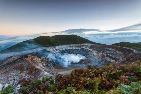 Dawn over Poas volcano crater, Costa Rica
