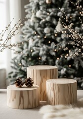 Three Christmas podium for products showcase