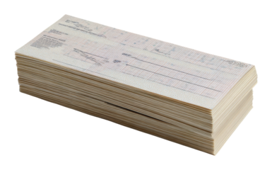 Business event check processing office document stack isolated on transparent background