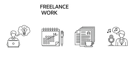 Freelance work icons representing remote jobs online business and creative projects vector