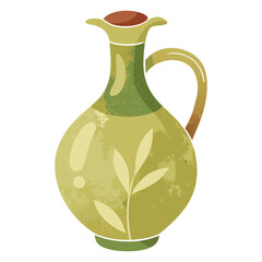 Decorative green ceramic pitcher with leaf design and red stopper