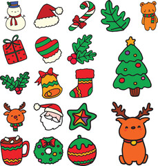 Cute Christmas Icons with color