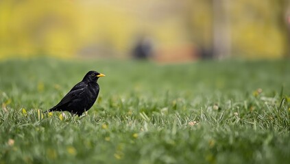 Fototapeta premium Common blackbird Turdus merula with a natural backdrop