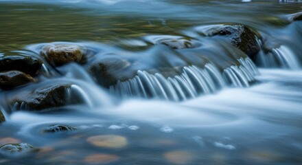 Water Cascade Over Rocks Long Exposure River Flow Natural Scene Stone Stream Motion Blue Tinted Tranquil Nature Outdoors Wet Surface