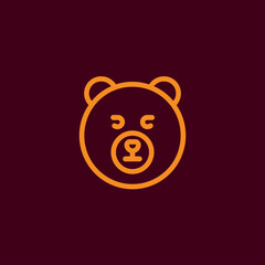 Minimalist Bear Head Icon, Simple Line Art Graphic Design Element. Cute Animal Face Outline on Dark Background for Web or App.