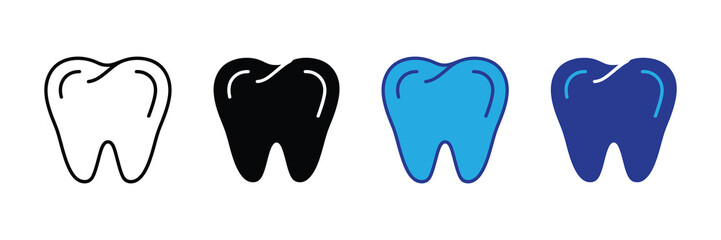 Four tooth icons in different styles and colors on a white background