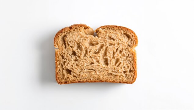 Toast made from sliced bread isolated on a white background, close-up, top view