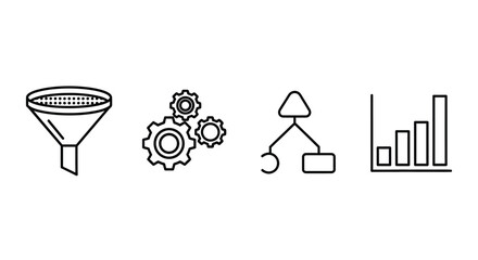 Simple hand-drawn icons representing business concepts data analysis and workflow elements vector