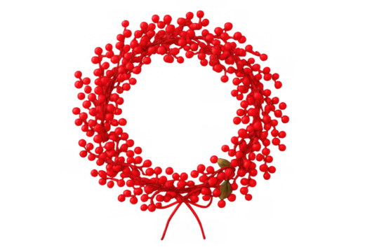Christmas wreath of red berries with green leaves and a bow, symbolizing holiday festive decoration
