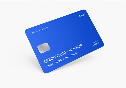 3D Realistic Blue Debit Credit Card Mockup on White Background