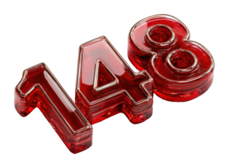 Vibrant red number 148 displayed in elegant glass design isolated on transparent background