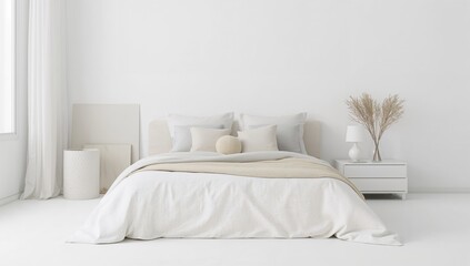 Naklejka premium Cozy bedroom setup featuring sleepwear and soft bedding