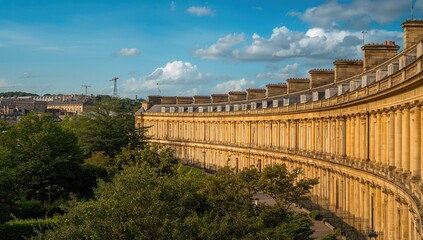 Naklejka premium Scenic outlook of the iconic crescent-shaped residence in a historic English city