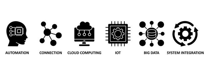 Industry 4.0. Banner with Keywords and icons