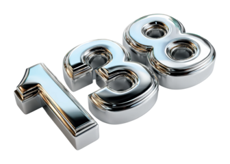 Metallic number 138 digital creation modern design abstract isolated on transparent background