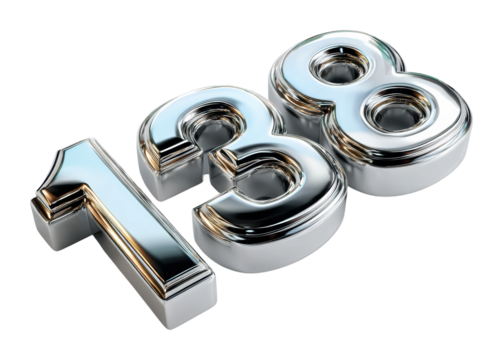 Metallic number 138 digital creation modern design abstract isolated on transparent background