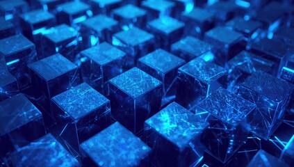 Imaginative blue cubes texture illuminated in unique lighting, suitable for UI backdrop