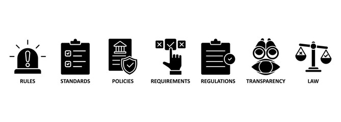 Banner compliance concept. Keywords and pictogram