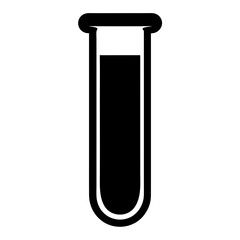 Test tube with liquid icon in black silhouette, Black silhouette icon of a test tube partially filled with liquid, symbolizing science, laboratory research, or chemistry experiments.
