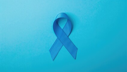 Blue ribbon on colored background, representing awareness and support for cancer initiatives