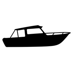Silhouette of a cabin cruiser boat with distinct cabin roof and details