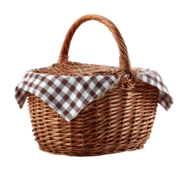Picnic basket with checkered cloth still life nature isolated on transparent background