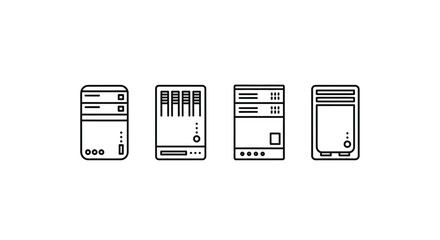 Four hand drawn computer tower icons representing different server or pc designs vector