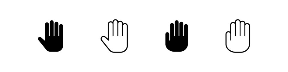Hand palm icon set. Stop sign by hand vector set.