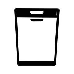 Simple graphic illustration of a trash can with lid and handles