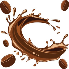 Chocolate splash with coffee and milk vector illustration. chocolate, coffee, milk, drop, sweet, drink, design, symbol, flowing, vector, brown.
