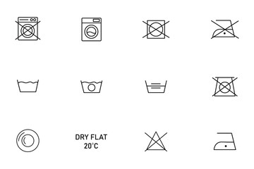 Laundry care line icon set