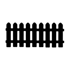 Black silhouette of a classic wooden picket fence on a white background