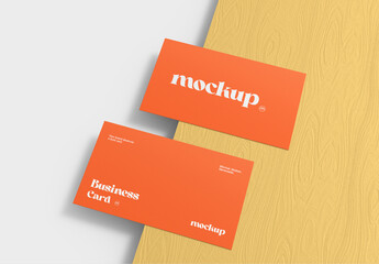 Realistic Premium Business Card Mockup on Wooden Background