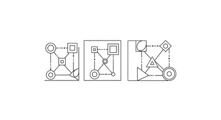 Diagrams illustrating a technical process with interconnected components and flow arrows vector