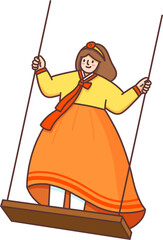 Korean Hanbok Woman on Swing / 한복 그네타는 여자 일러스트