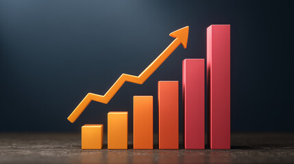 A glowing orange bar graph rising upward, symbolizing business growth, financial success, strong performance, and positive economic indicators in a dynamic digital environment