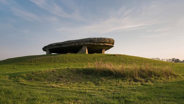 Sight of the biggest megalithic tomb D27 near Borger, featuring massive stones from the Neolithic era, around 5,000 years old